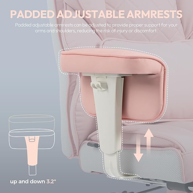 Dowinx Big and Tall Office Chair with Pocket Springs Cushion,High Back Computer Gaming Chairs with Adjustable Armrests,Executive Desk Chairs with Lumbar Support and Footrest,PU Leather-Pink