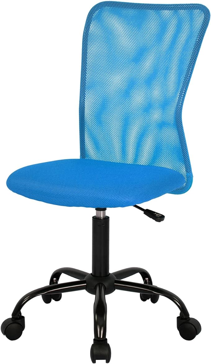 FDW Home Office Chair Mid Back Mesh Desk Chair Armless Computer Ergonomic Task Rolling Swivel Chair Back Support Adjustable Modern with Lumbar Support,Blue