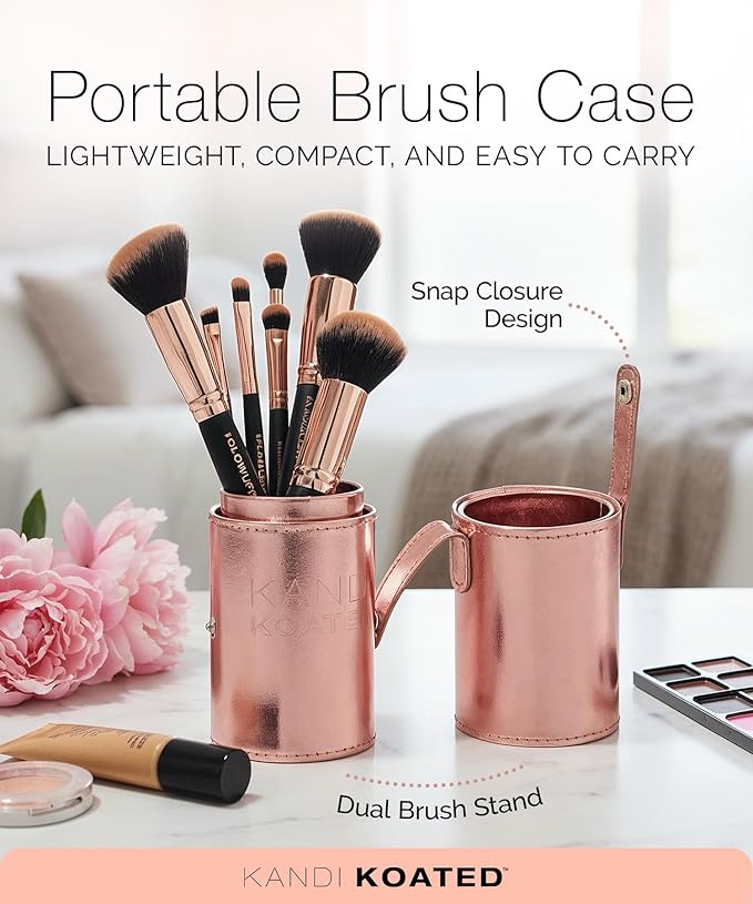 Kandi Koated Makeup Brushes Set with Faux Leather Travel Case [Rose Gold] Synthetic Makeup Brush Kit with Daily Affirmations by Kandi Burruss | Cruelty-Free | Beauty & Makeup