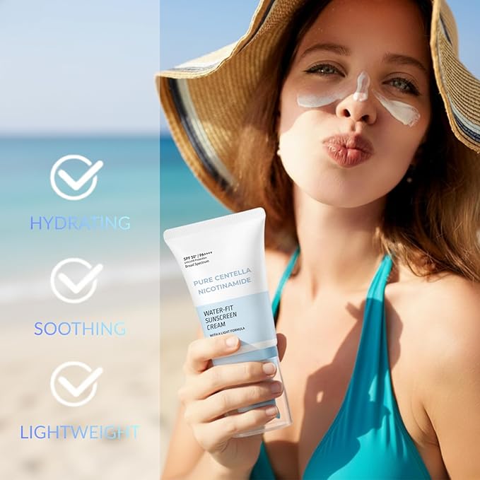 Water-Fit 𝑪𝒆𝒏𝒕𝒆𝒍𝒍𝒂 Sunscreen Cream SPF 50+ PA++++ | Hydrating Formula with 𝑪𝒆𝒏𝒕𝒆𝒍𝒍𝒂 & Tea Tree Extract for Sensitive Skin | Lightweight, Non-Greasy | 30ml / 1.01 fl. oz (1)