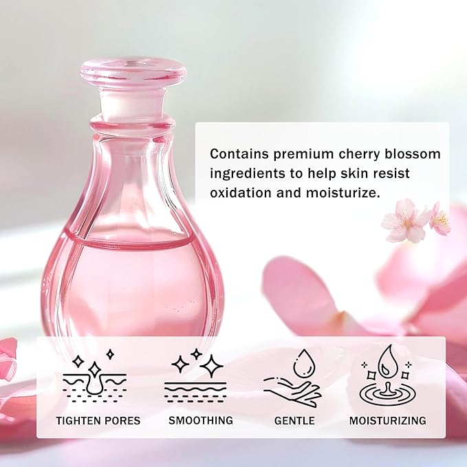 8PCS Sakura Skin Care Set with Cleanser,Serum,Toner,Face Cream,Eye Cream and Facial Sheet Masks,Hydrating Travel Size Skincare Gift Set,Moisturizing Facial Kit for Women
