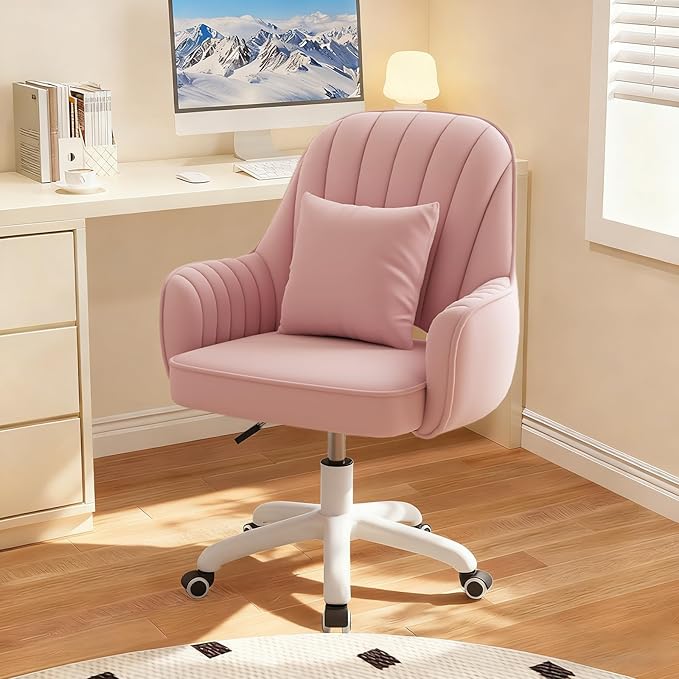 Home Office Chair Velvet Vanity Chairs Makeup Desk Chair with Wheels Mid Back Computer Chairs Height Adjustable Swivel Rolling Task Chair for Living Room, Bedroom, Office