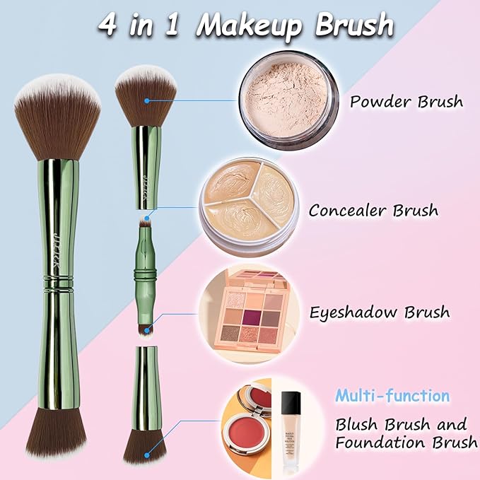 Jilier 4 in 1 Makeup Brush Set with Travel Makeup Brush Holder, Travel Makeup Brushes with Case, Double Sided Makeup Brushes with Silicon Portable Cosmetic Face Brushes Holder