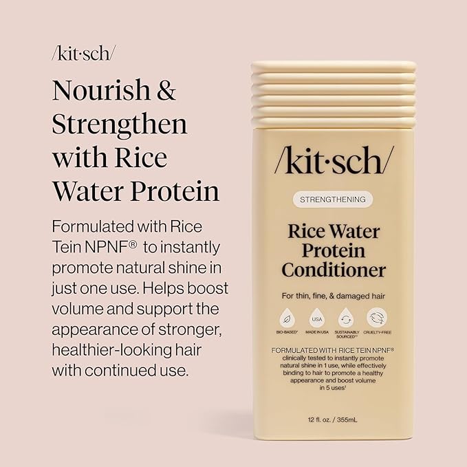 Kitsch Strengthening Rice Water Protein Conditioner for Women & Men – Hair Care for Thin, Fine & Damaged Hair, Boosts Shine & Volume – Paraben, Phthalates & Silicone Free, Made in USA - 12.3 oz