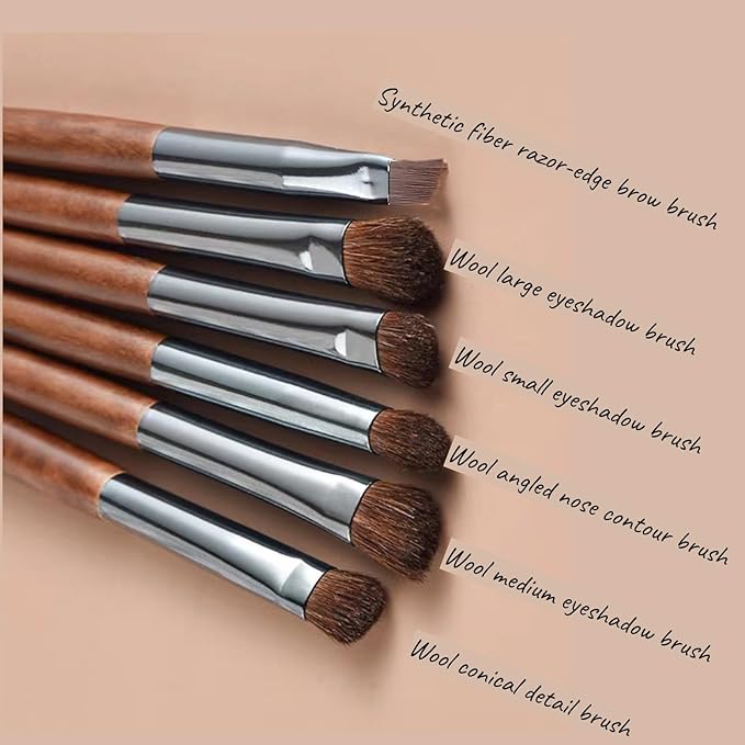Eyeshadow Makeup Brushes Set with Case 6 PCS Soft Synthetic Hairs Eye Makeup Brushes for Blending Eyebrow Eyeliner Eyeshadow （Wood）
