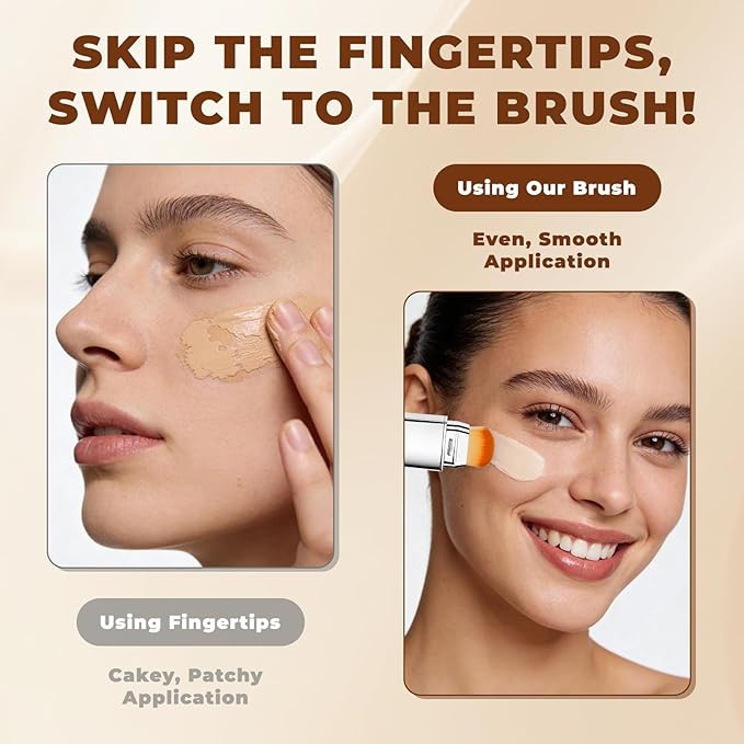 korean foundation stick with color-changing tone matching formula - lightweight cream foundation for natural finish, waterproof long-lasting face makeup with brush for all skin types (ivory white)