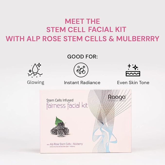 Raaga Professional Mulberry Single Use Facial Kit | for Skin Radiance | 6-Step Skincare Set At Home | Includes Cleanser, Scrub, Toner, Serum, Massage Cream & Face Mask | 61g/2.15 Oz