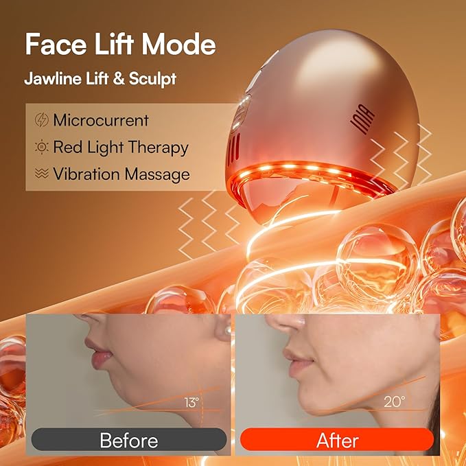 INIA 7-in-1 Red Light Therapy for Face and Neck Gua Sha Facial Massager Tool Device with Thermal and Cryo Mode for Puffiness & Firming Skincare Tool