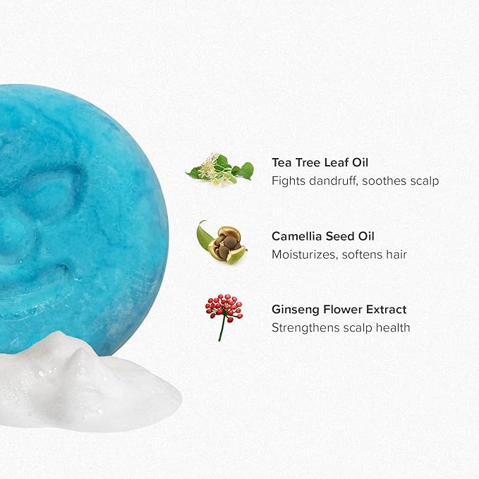 Maka Nature Tea Tree Shampoo Bar for Itchy Scalp & Dandruff, Clarifying Solid Shampoo Bar for Buildup Removal, Vegan Korean Shampoo Bar, pH Balanced Hair Care, Eco Friendly Plastic Free, 3.35 oz