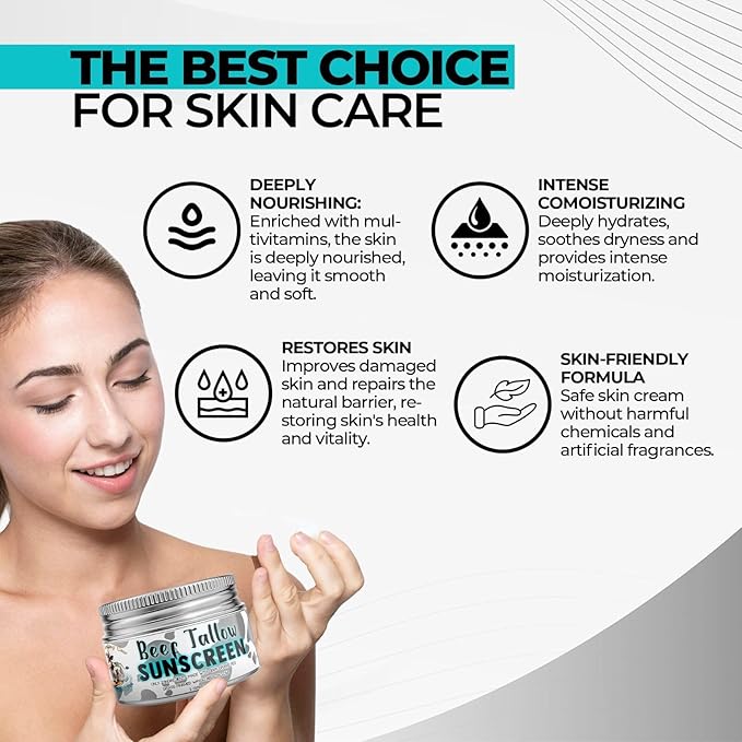 Get Wavy Organics Beef Tallow Sunscreen SPF 30 – Organic Mineral Sunblock with Zinc Oxide | Non-Greasy 2-in-1 Moisturizer & Sunscreen | Natural UV Protection for Face and Body | 2 oz