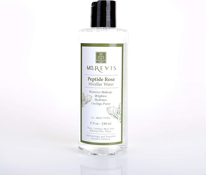 MD. REVIS Peptide Rose Micellar Water,Brightening,Hydrates, Toner. Removes Makeup Brighten Hydrates Unclogs Pores.8oz