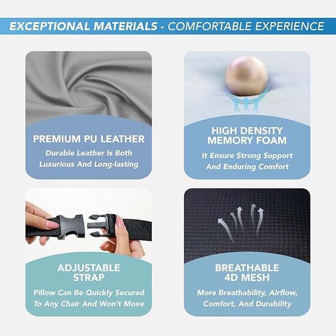 Lumbar Support Pillow for Car, Memory Foam Lumbar Pillow for Lower Back Pain Relief - Back Cushion for Driving, Chair Support for Car-Office Chair, Wheelchair - Gray