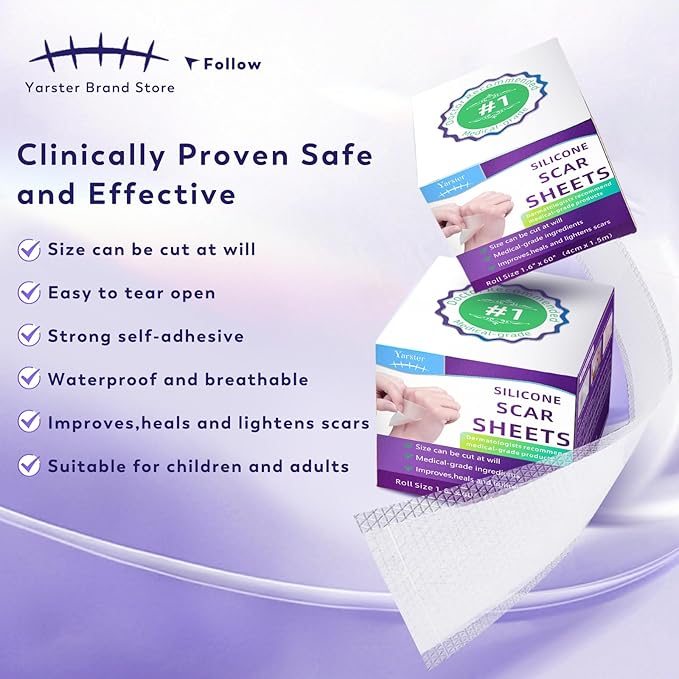 Silicone Scar Sheets, Silicone Scar Tape(1.8"x 157" Roll-4M), Medical Grade Scar Sheets, Scar Tape for Surgical Scars, Burn, C-Section, Keloid Scars, Acne Treatment, Stretch Marks Removal