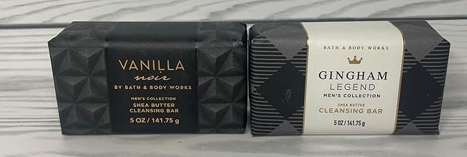Bath and Body Works Men's Vanilla Noir and Gingham Legend Shea Butter Cleansing Bar Soap 4.2 oz Each Set of 2