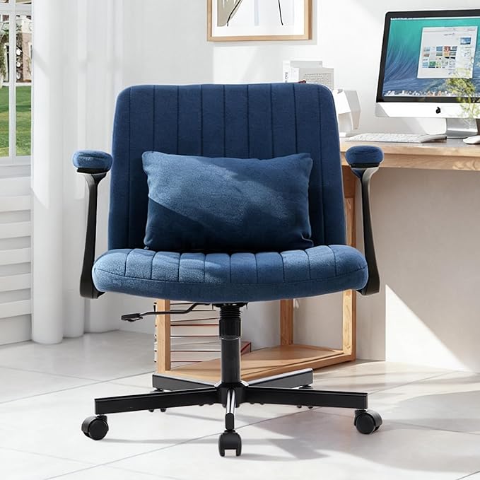 Ergonomic Cross Legged Chair with Wheels,360° Swivel Meditation Chair,ADHD Chair, Criss Cross Desk Chair with Lumbar Support and Adjustable Stool, (Wide seat Cushion, Blue)