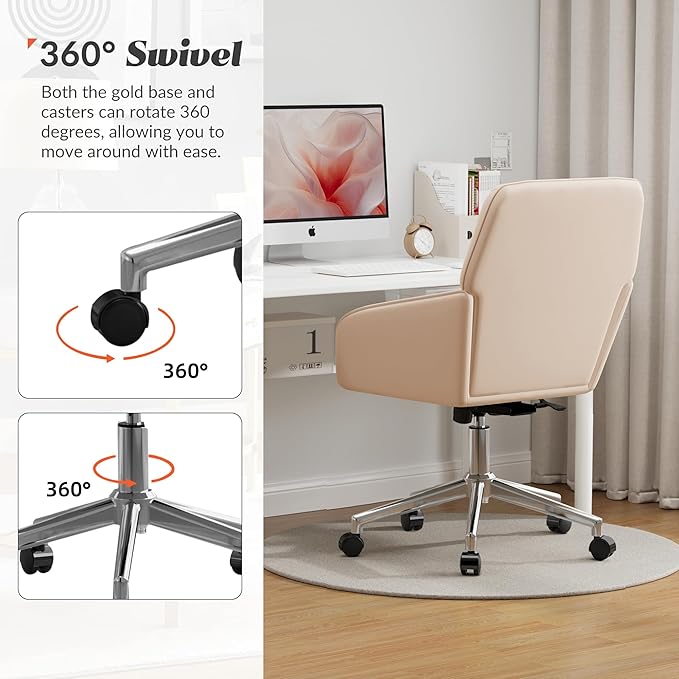 YISHENG Velvet Office Desk Chair with Silver Base, with Wheels,Modern Height Adjustable 360 Degree Swivel Upholstered Vanity Chairs with Arms for Living Room Bedroom,Khaki