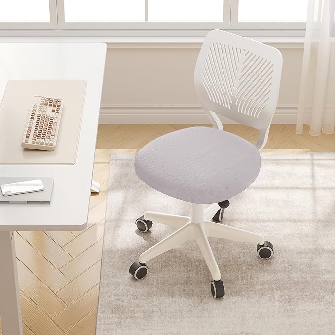 Armless Desk Chair Swivel Office Rolling Chair with Soft Padded Cushion, Height Adjustable Small Task Chair, Ergonomic Study Computer Chair for Kids Girls Boys Teens (Gray, 4PCS)