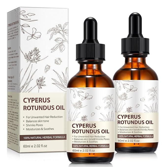2 Pack Natural Cyperus Rotundus Oil for Hair Removal – Gentle & Effective Body Hair Growth Reducer, 4 fl.oz Bottles for All Skin Types, Non-Irritating Formula