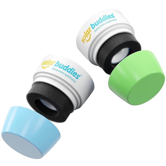 Solar Buddies Replacement Duo Heads with Spare Lids – Compatible with the refillable kids’ sunscreen applicator – Holds 100ml/3.4 fl oz (NOT a full unit). (Blue/Green)