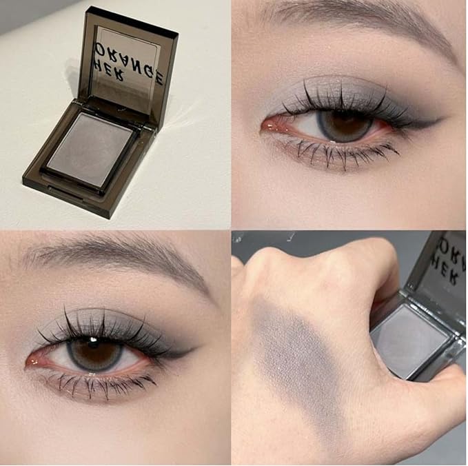 Grey Matte Eyeshadow Palette, Cool Toned Korean Eye Makeup, Ultra-Blendable, Slate Gray Green-Gray Eye Shadow, Single Shade Metallic Pigmented Color