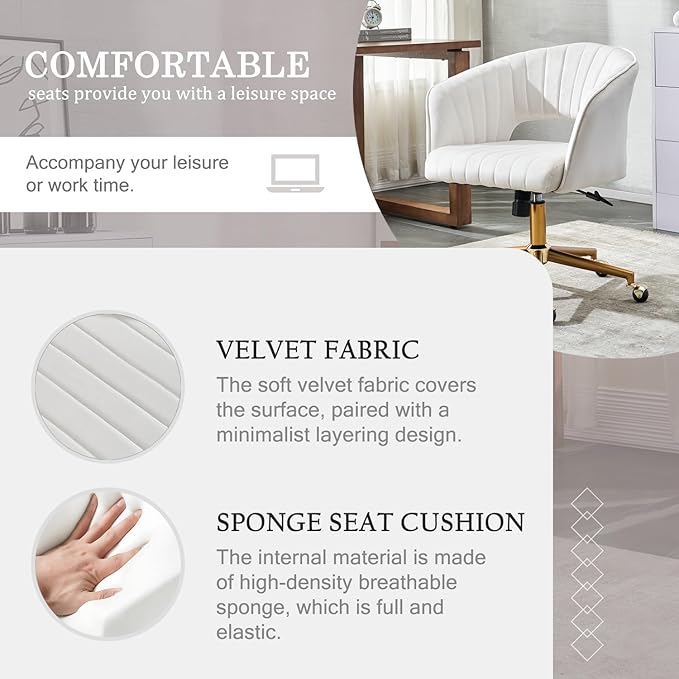 Vanity Chair with Back 360 Swivel Armchair and Gold Base, Criss Cross Chair with Wheels for Vanity Home Office, Living Room, Bedroom and Study (Beige)