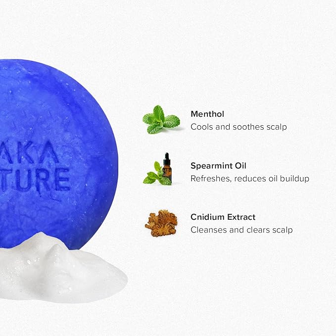 Maka Nature Cooling Shampoo Bar for Refreshing Scalp Care, Solid Shampoo Bar for All Hair Types, Vegan Korean Shampoo Bar, pH Balanced Hair Care, Eco Friendly Plastic Free, 3.35 oz