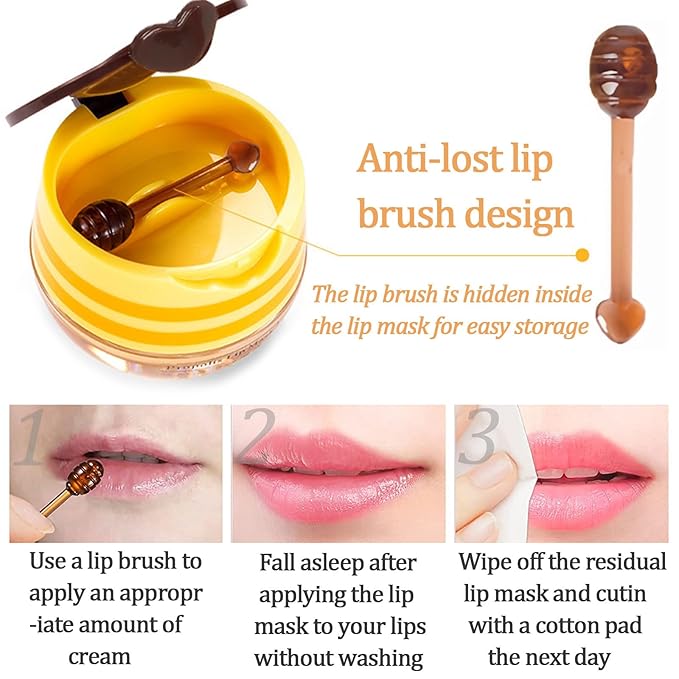 8 PCS Bee Lip Balm Lip Mask Honey Pot,Mothers Day Gifts,Teacher Appreciation Gifts,Honey Lip Mask Overnight Moisturizing Lip Balm,Lip Sleeping mask Prevention Dry,Party Favors Easter Basket Stuffers