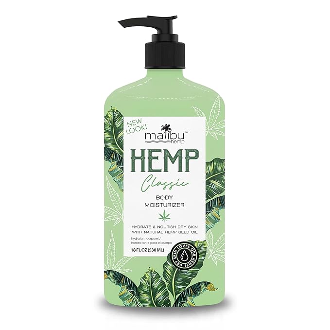 Malibu Hemp Classic Body Moisturizer, Natural Hemp Seed Oil Lotion, Vegan Formula, 18 fl oz