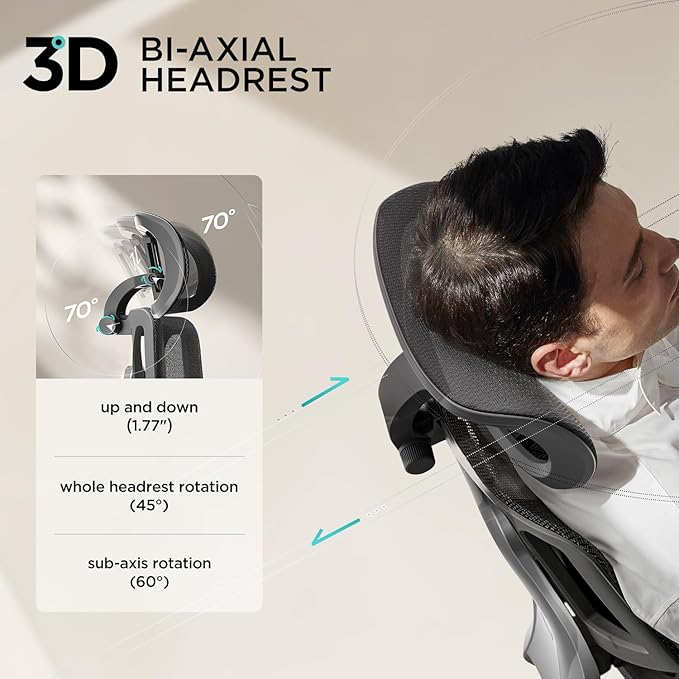 Hbada E3 Air Ergonomic Office Chair, Big and Tall Office Chair - with 3-Zone Dynamic Lumbar Support, 3D Adjustable Headrest, 3D Adjustable Armrests, Swivel Computer Chair, Black(No Footrest)