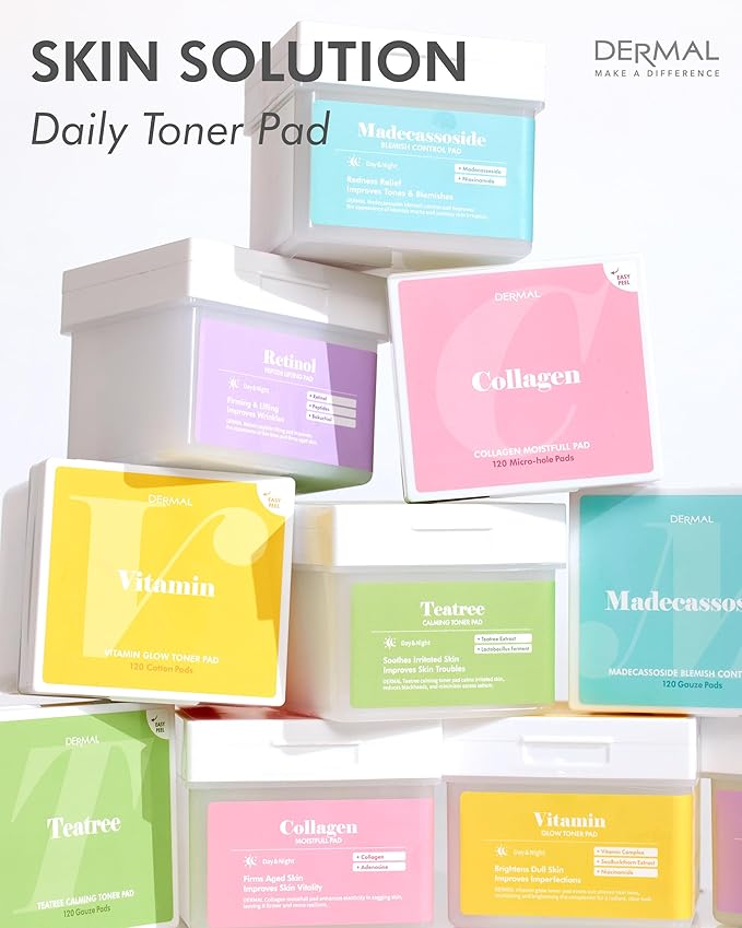 DERMAL Vitamin Toner Pad - Korean Toner Pad for Skin Glow & Vitality Improvement with Vitamin C - Vegan Pure Cotton Square Pads - Travel Kit 12 ea, 3 Pack (Total 36 ea)