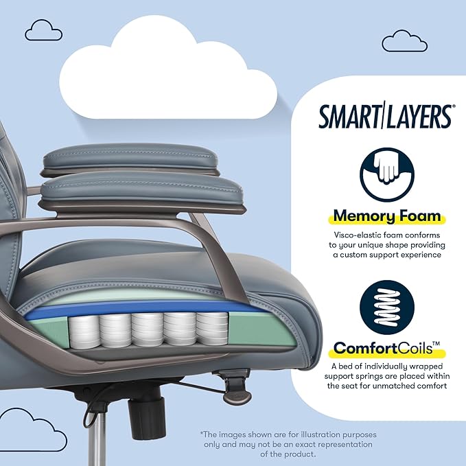 Serta® SmartLayers™ Mosby Ergonomic Vegan Leather High-Back Executive Office Chair, Blue/Dark Gray, BIFMA Compliant