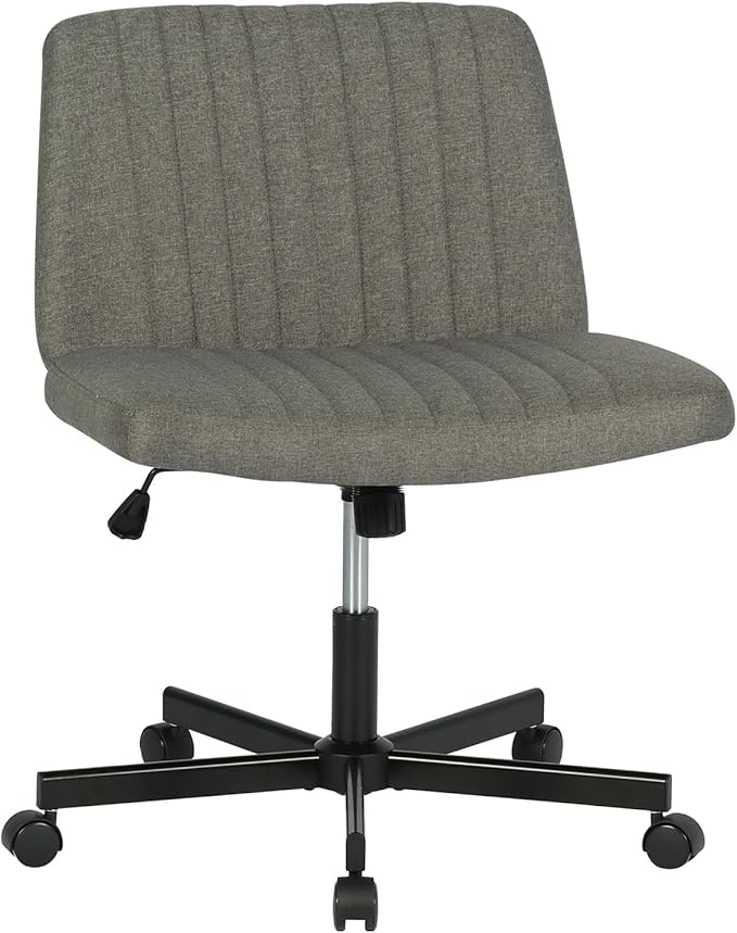 FDW Criss Cross Chair with Wheels Cross Legged Office Desk Modern Swivel Height Adjustable Wide Seat Computer Task Vanity Chair Comfy Fabric Armless Seating for Home Office
