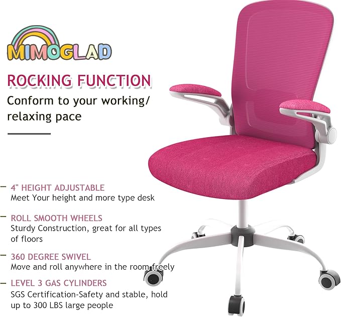 Mimoglad Ergonomic High Back Mesh Office Chair, Adjustable Lumbar Support, Thickened Seat Cushion (Modern, Barbie Pink)