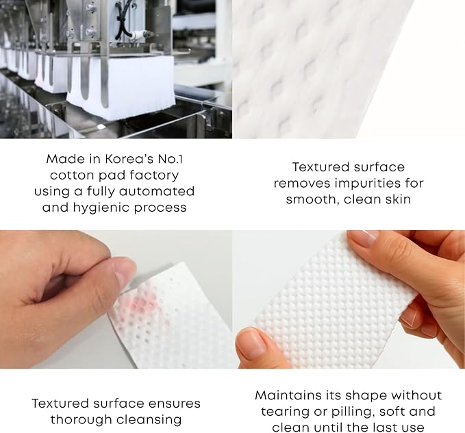 Embossing Cotton Pads -100% Pure Cotton Pads for Makeup Removal & Skincare, Premium Korean Facial Pads, Lint-Free, Hypoallergenic, 270 Count