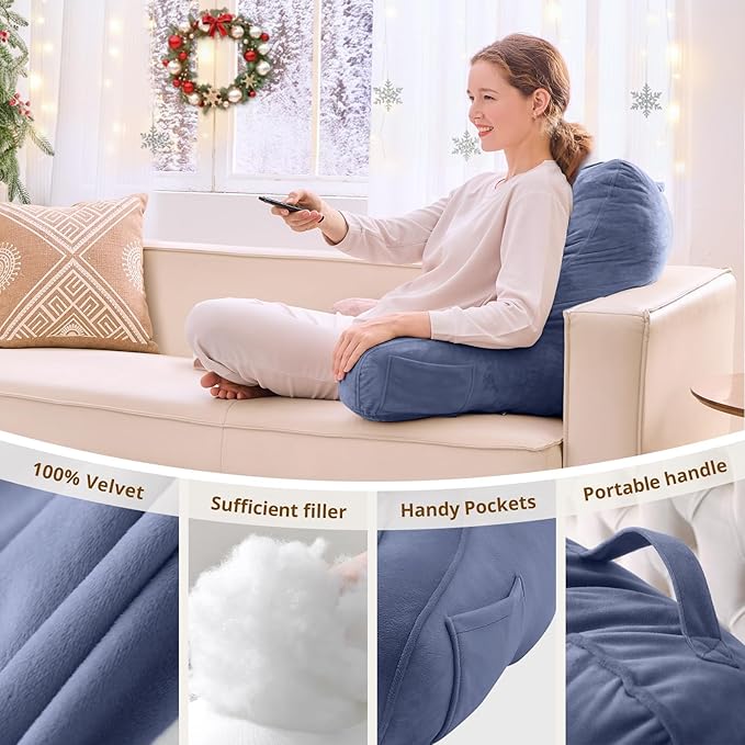 Sasttie Reading Pillow, Pillows for Reading or Relaxing – Ergonomic Support for Head, Neck, Back, and Lumbar, 21-Inch, Greyish Purple