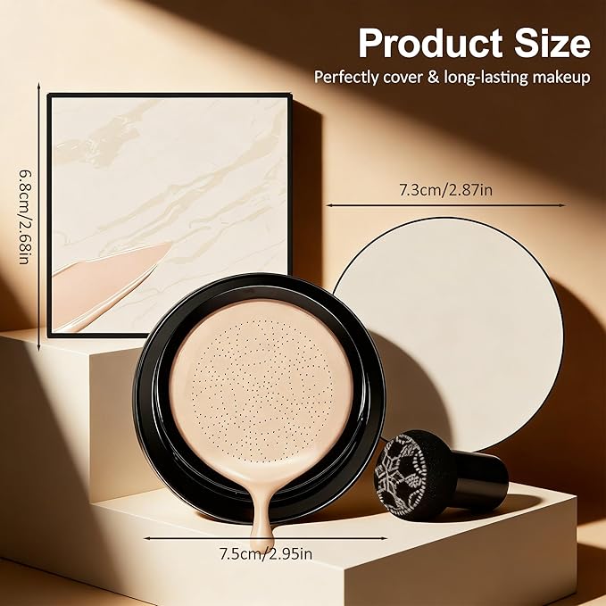 Foundation for Older Women, 2026 New Mushroom Head Cushion CC Cream, Long Lasting Full Coverage BB Cream Moisturizing Concealer Brighten Makeup (Natural)