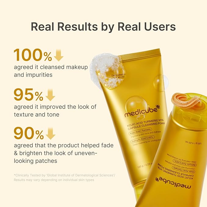 medicube Facial Cleanser Turmeric Capsule Foam Cleanser | for Balancing Uneven Skin Tone & Texture | Fade Appearance of Uneven Patches & Ideal for Use After Spot Care | Korean Skincare, 4.23 oz