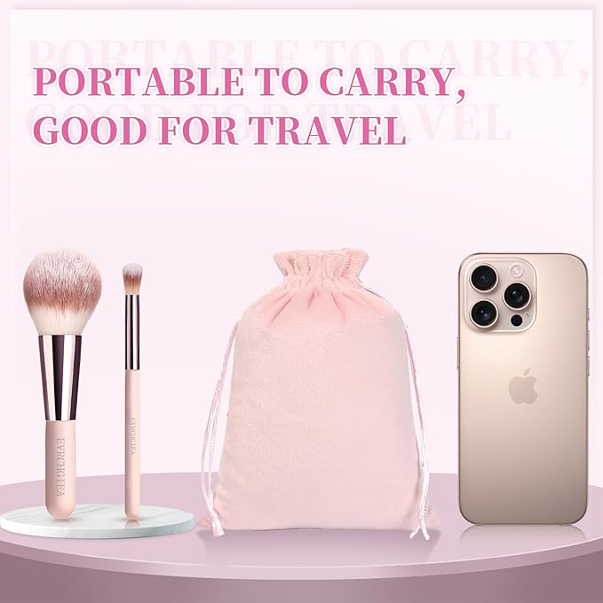 15pcs Travel Makeup Brushes Foundation Powder Concealers Eye Shadows Travel Mini Makeup Brush Set with 12pcs Puff, Sponge and Bag (pink)