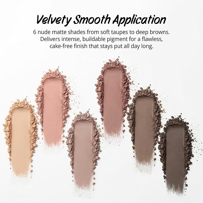 Erinde Nudes Series Mini Eyeshadow Palette, 6 Matte & Satin Neutral Eye Shadows, Cool Tone Taupe Brown Eye Makeup, Multi-Use Powder for Eye, Contour, Brows, Ultra-Blendable, Travel Makeup with Mirror