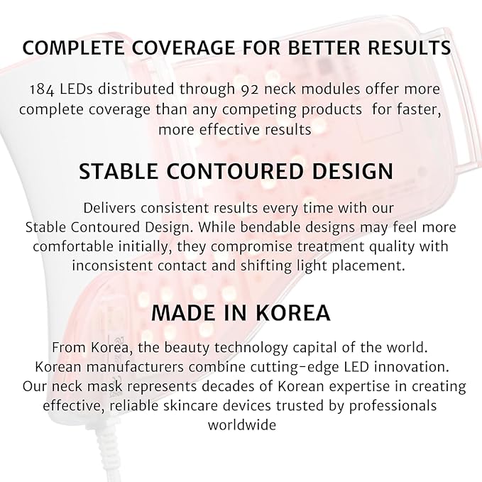 LED Red Light Therapy Neck Mask Glowing Skin Anti-Wrinkle Anti-Aging Smoother Firmer Neck Skin Care at Home. Made in S.Korea
