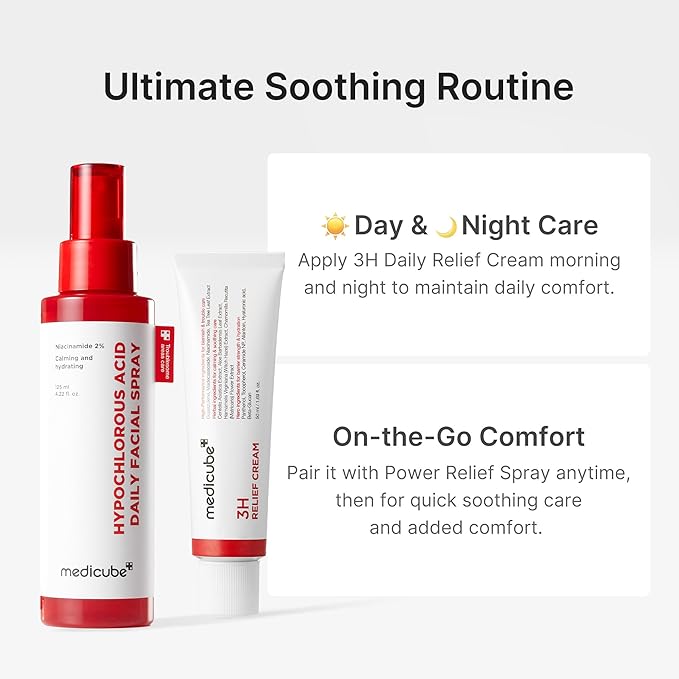 medicube Calming & Barrier Comfort Duo: 3H Daily Relief Cream and Hypochlorous Acid Power Soothing Spray | Daily Soothing & Post-Care Hydration Routine