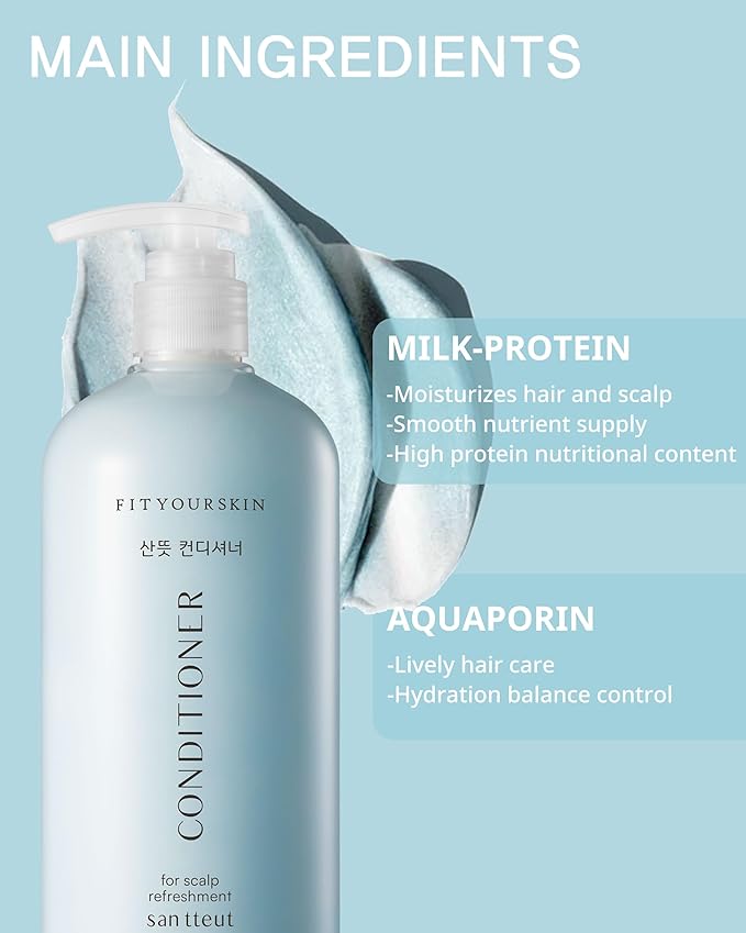 SAN TTEUT Cooling Scalp Conditioner (17 fl.oz) – Triple Mint for Oily Roots & Dry Ends – pH 5.5 Sebum Control, Keratin Protein, Blue Bell Perfumed Scent, Paraben Free