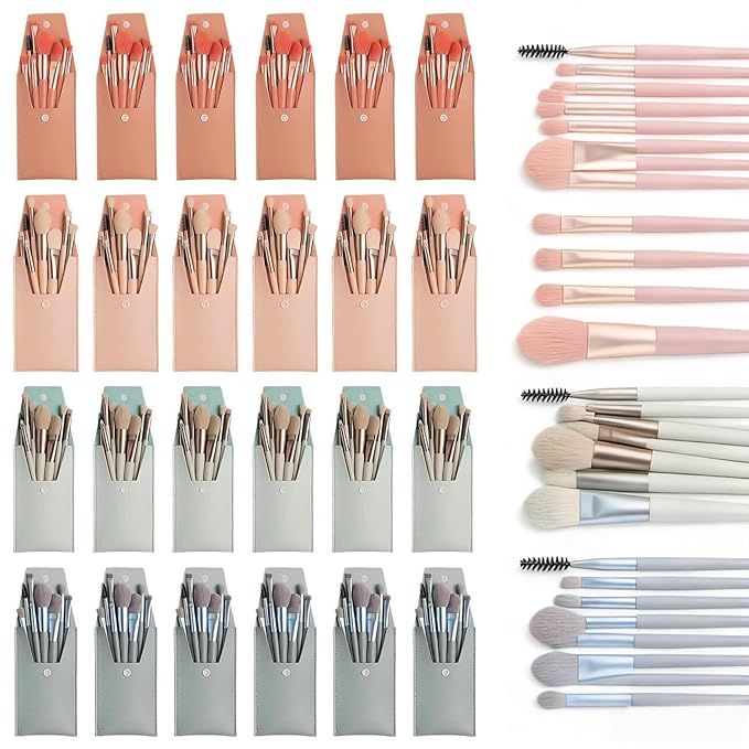 24 Sets Travel Makeup Brush Set Bridesmaid Gift Face Make Up Brushes Angled Blush Brush Foundation Brush with Travel Makeup Bag for Wedding Bridal Gift