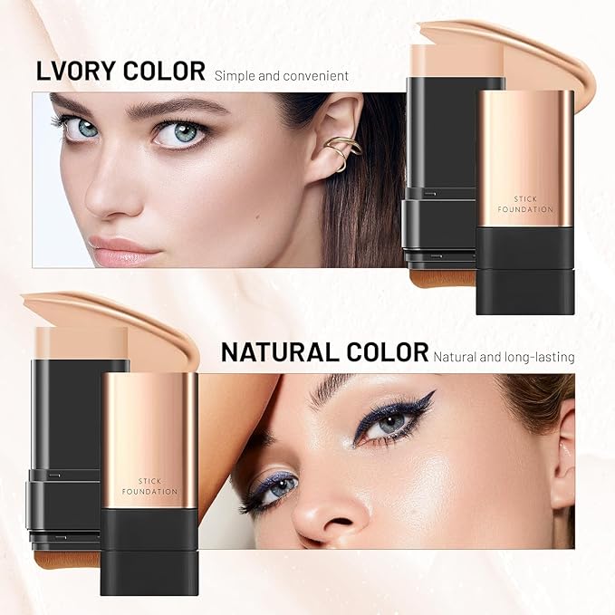 2 In 1- Luxury Anti-Wrinkle Foundation Stick, Korea Flawless Eraser Foundation Stick With Brush, Contour Stick Foundation Face Stick, Makeup Eraser Korean Foundation Stick (Ivory, 1pc)