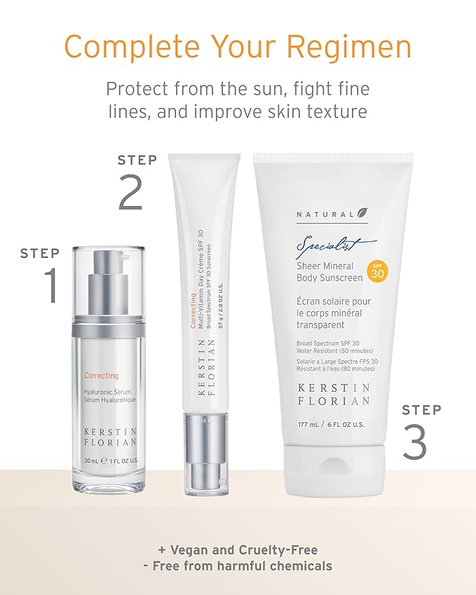 Kerstin Florian Sheer Mineral Body Sunscreen SPF 30 | Waterproof UVA/UVB Sun Protection with Natural Zinc Oxide | Reef Safe Fragrance Free Formula for Sensitive Skin to Moisturize & Protect | 6 fl oz