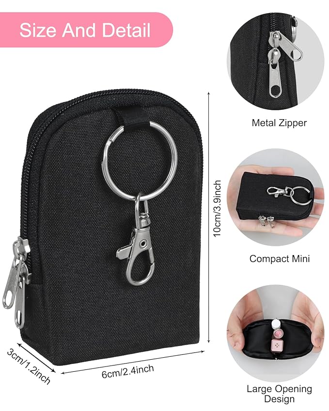 Lip Balm Holder, Portable Lipstick Sleeve Pouch With Hook - Large Chapstick Holder, Stocking Stuffers, Small Gift for Women (Black)