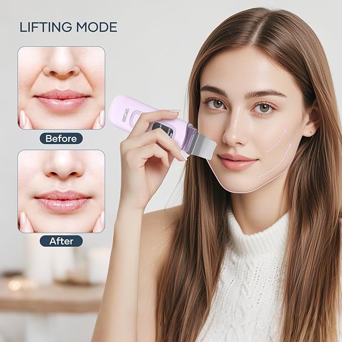 4 in1 Facial Skincare Scrubber,Skin Scrubber Face Spatula - Blackhead Remover with 4 Modes, Pore Extractor Face Spatula Deep Cleansing for Facial Skincare LCD Display, IPX7 Waterproof-Purple