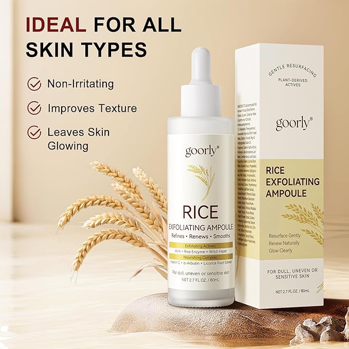 White Rice Peeling Ampoule Exfoliating Serum 80ml, Peel Shot Glow Exfoliating Face Serum, Soft Exfoliating Body Scrub Dead Skin Cells, Whitehead Blackheads Remover for All Skin Types korean skin care