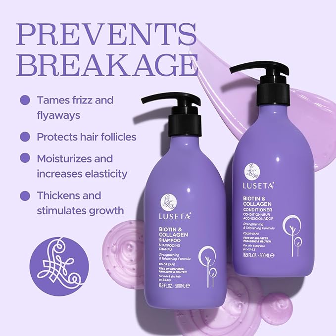 Luseta Biotin & Collagen Shampoo and Conditioner Set for Thinning Hair – Thickening & Strengthening with Argan Oil - Adds Volume, Shine & Manageability Sulfate Free, Paraben Free -16.9 fl oz (2 Pack)