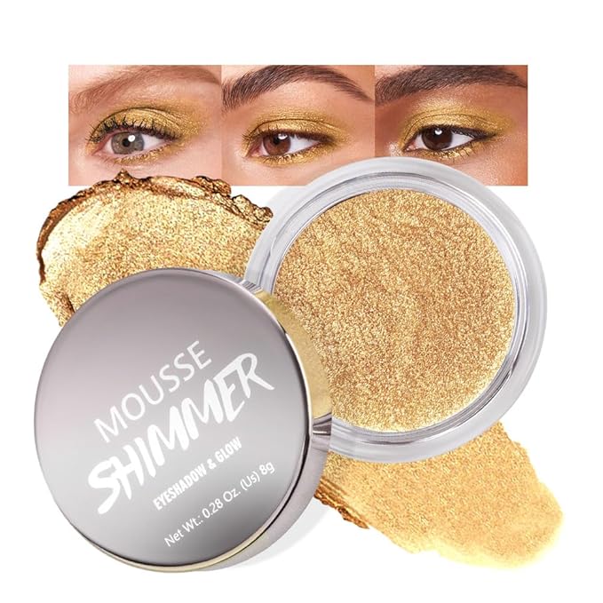 Honey Gold Shimmer Cream Eyeshadow – Metallic Gold Eye Shadow Pot, High Reflective Glitter Pearl Shade, Waterproof Long-Lasting Crease-Proof Single Eyeshadow for Festival, Holiday & Glam Eye Makeup 5